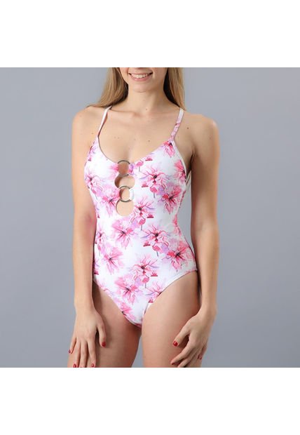 Traje Baño Argollas Chicle Flores