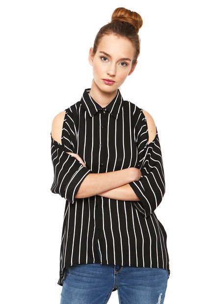 Blusa Lineas Negra Gouache - Calce Holgado