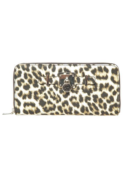 Billetera SLG Large Zip Around Animal Print Beige Guess