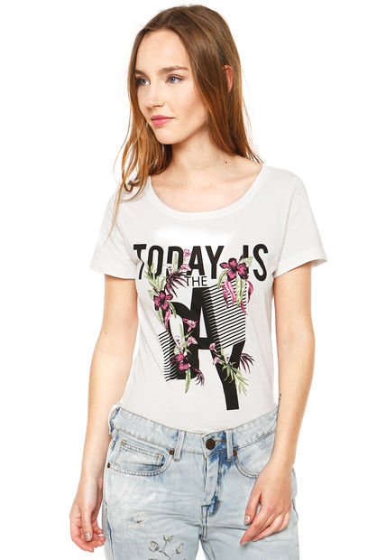 Polera Chicago Print Day Blanco Jacqueline de Yong - Calce Ajustado