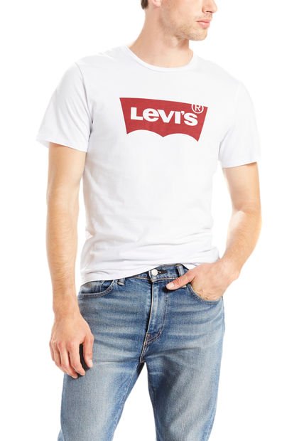 Polera Hombre Regular Fit Lisa Con Logo Blanco Levis