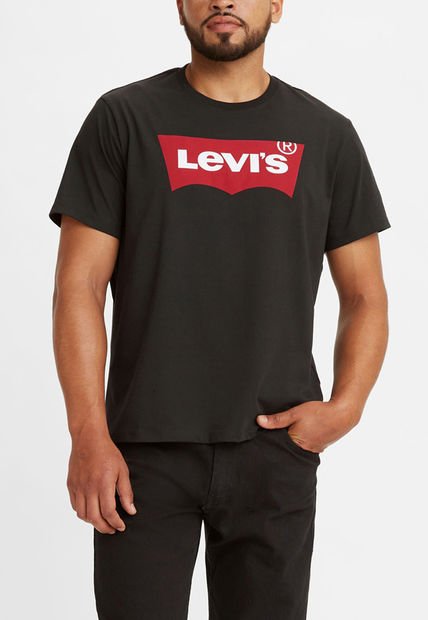 Polera Hombre Regular Fit Lisa Con Logo Negro Levis