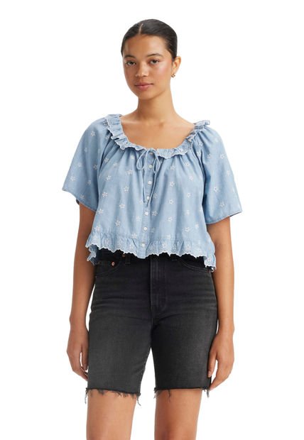 Blusa Mujer Lyca Manga Corta Celeste Levis