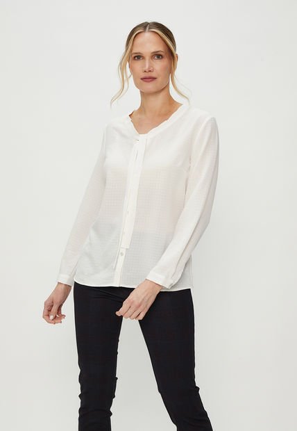 Blusa Con Lazo En Escote Blanco Magriffe