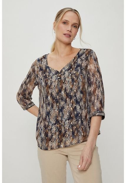 Blusa Escote En V Estampada Cafe Magriffe