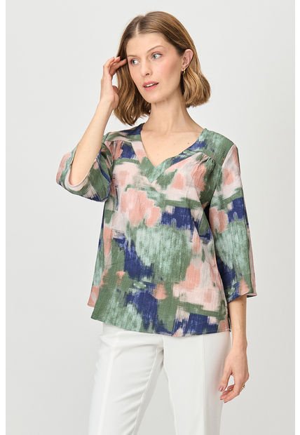 Blusa Estampada Manga Kimono Verde Magriffe