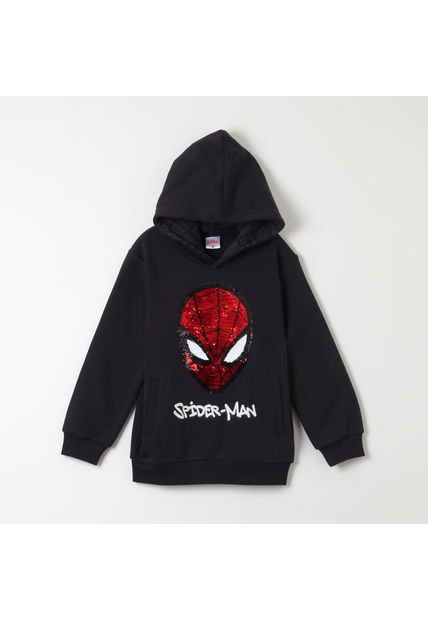 Poleron Cerrado Con Gorro Niño Spiderman Red Negro Marvel