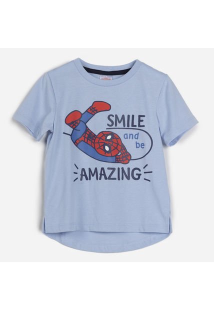 Polera Manga Corta Niño Smile Spiderman Celeste Marvel