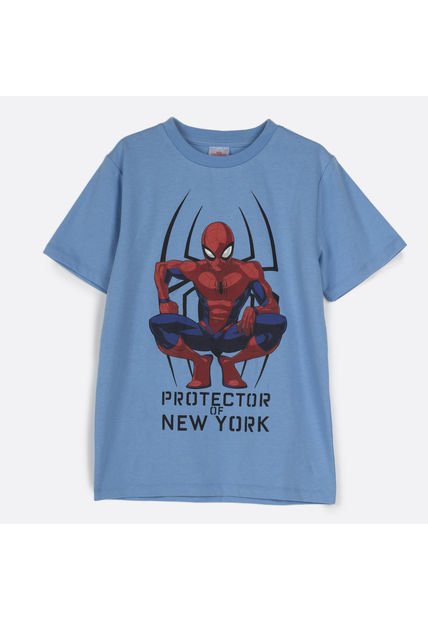 Polera Manga Corta Niño Spiderman Celeste Marvel