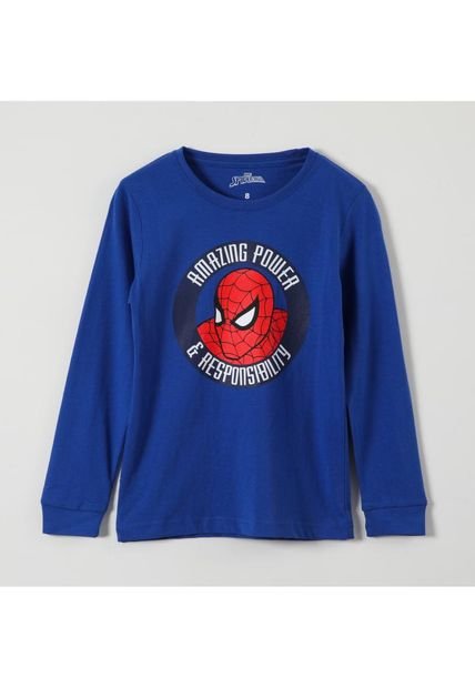 Polera Manga Larga Niño Cara Azul Marvel