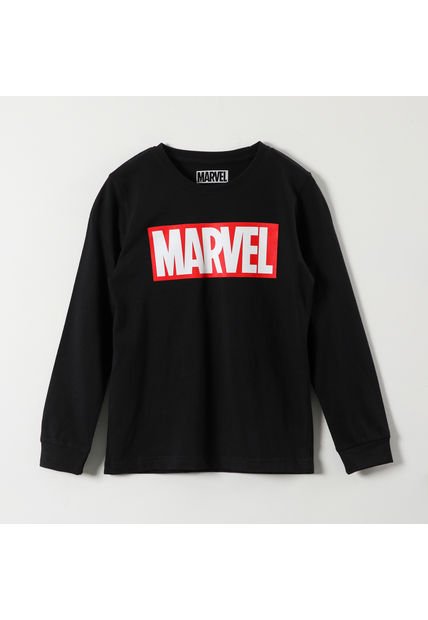 Polera Manga Larga Niño Logo Negro Marvel