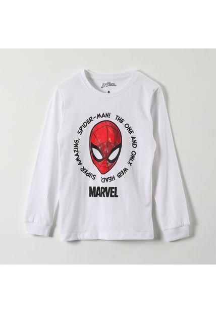 Polera Manga Larga Niño Personajes Blanco Marvel