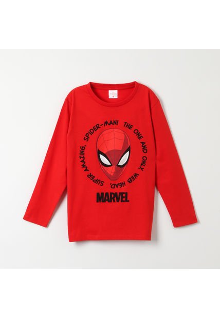 Polera Manga Larga Niño Spiderman Web Head Rojo Marvel