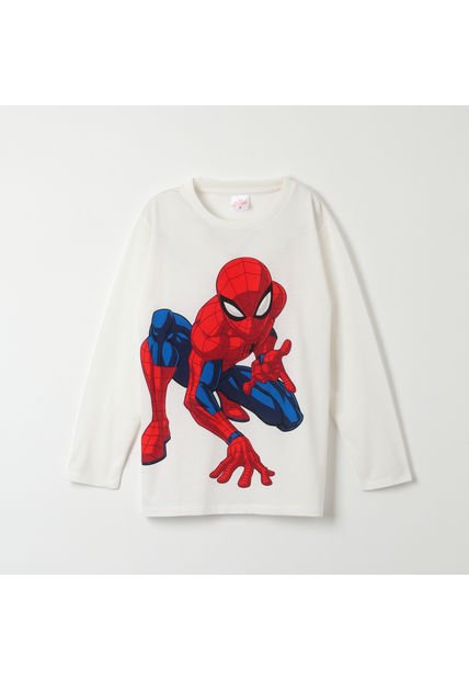 Polera Manga Larga Niño Spiderman Iconic Pose Blanco Marvel