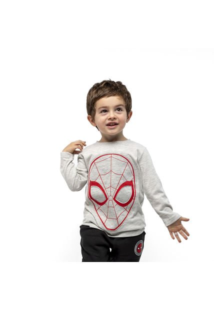 Polera Manga Larga Niño Cara Lineas Spiderman Gris Marvel