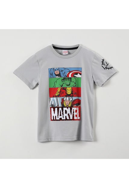 Polera Manga Corta Niño Sequins Reversi Avengers Gris Marvel