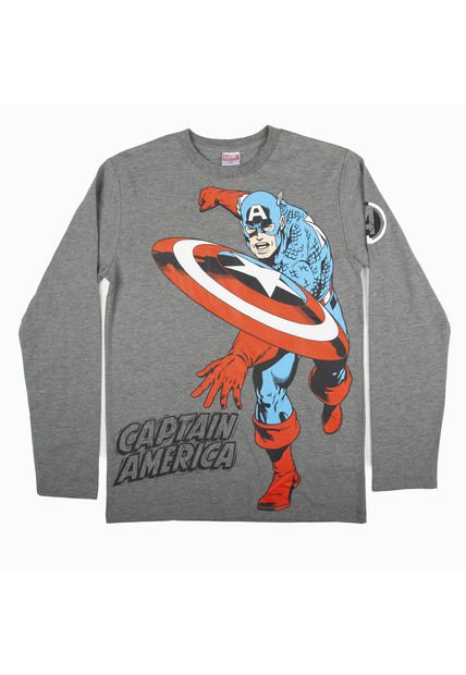 Polera Manga Larga Niño Capitan America Avengers Gris Marvel