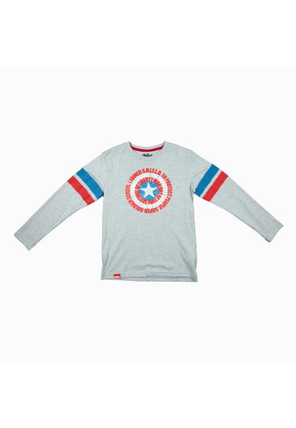 Polera Manga Larga Niño Capitan America Real Gris Marvel