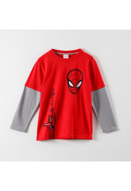 Polera Manga Larga Niño Spiderman Spider Gesto Rojo Marvel