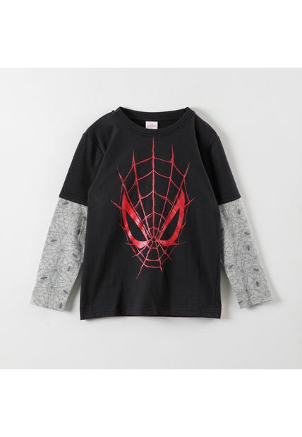 Polera Manga Larga Niño Spiderman Telaraña Negro Marvel