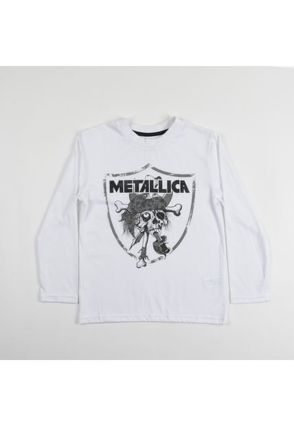 Polera Manga Larga Niño Calavera Blanco Metallica