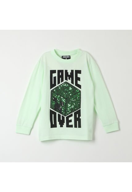 Polera Manga Larga Niño Game Over Verde Minecraft