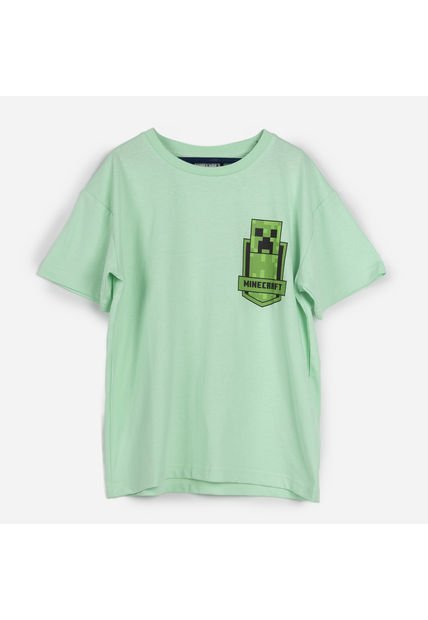 Polera Manga Corta Niño Creepers Espald Verde Minecraft