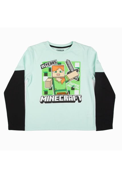 Polera Manga Larga Niña Doble Manga Verde Minecraft