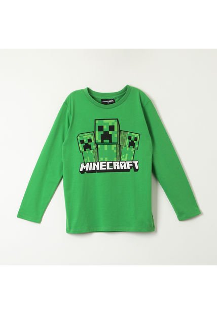 Polera Manga Larga Niño Creepers Team Verde Minecraft