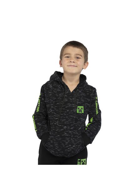 Poleron Cerrado Niño Logo Creeper Negro Minecraft