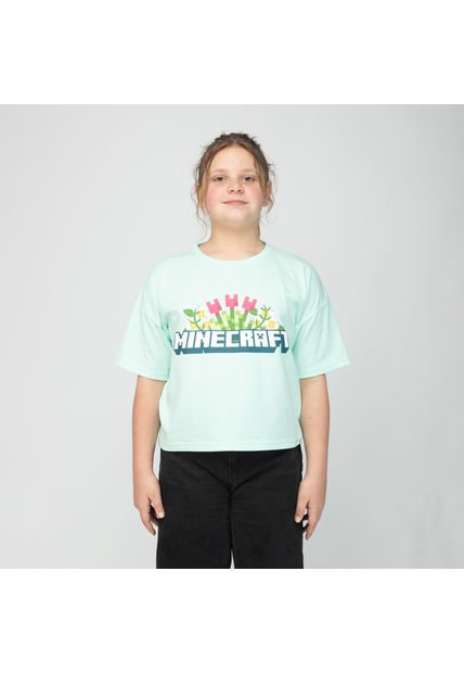 Polera Niña Minecraft Flores Verde Minecraft