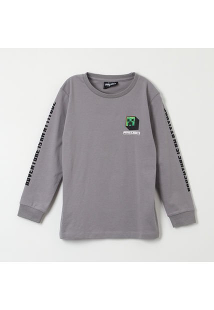 Polera Manga Larga Niño Creeper Sss Gris Minecraft