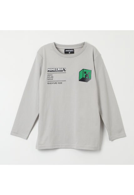 Polera Manga Larga Niño Creepers Back Gris Minecraft