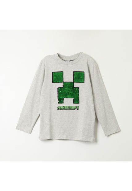 Polera Manga Larga Niño Reversible Gris Minecraft