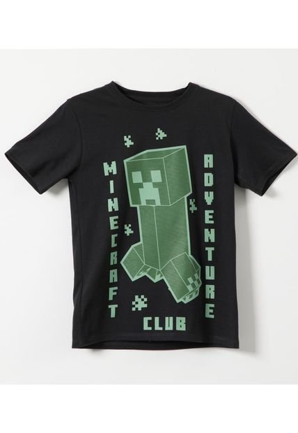 Polera Manga Larga Niño Lineal Negro Minecraft