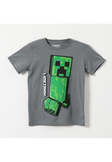 Polera Manga Larga Niño Gris Minecraft