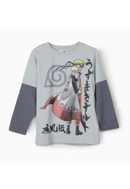 Polera Manga Larga Niño Doble Manga Capa Gris Naruto