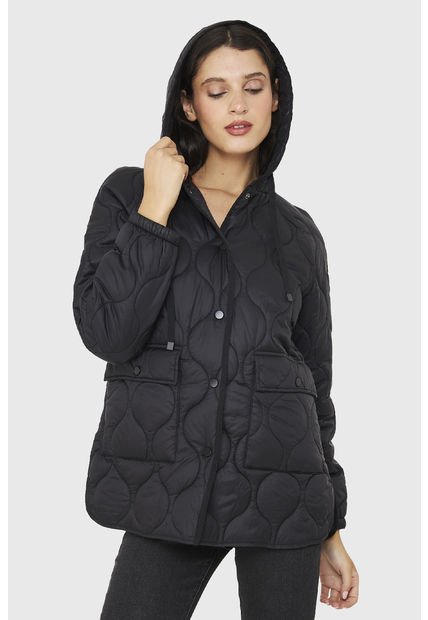 Parka Midi Tipo Quilt Bolsillos Negro Nicopoly