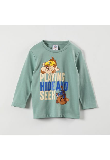 Polera Manga Larga Niño Hide And Seek Verde Paw Patrol