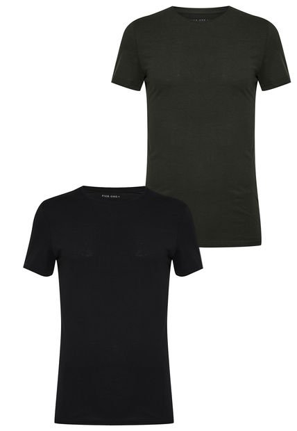 Pack 2 Poleras Negro/Verde Oliva Pier One - Calce Regular