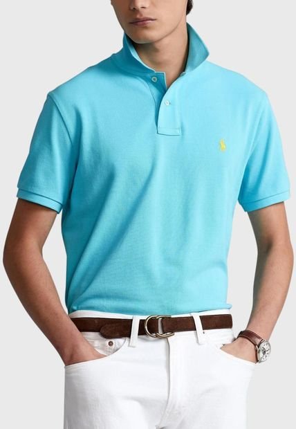 Polera Custom Slim Fit Mesh Celeste Polo Ralph Lauren