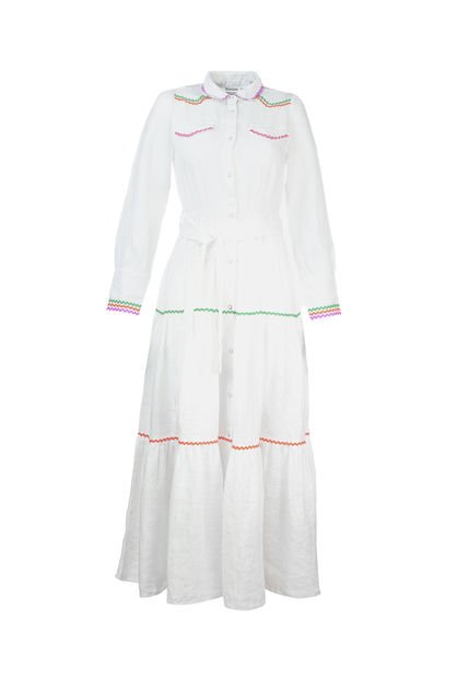 Vestido Lino Orgánico Ebano Blanco Mujer Rockford