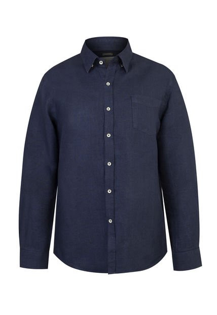 Camisa Lino Hombre Linen Azul Rockford