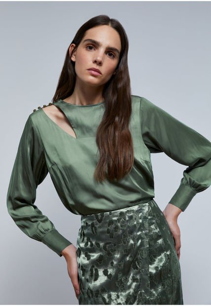 Blusa Satinada Abertura Hombro Light Green Scalpers