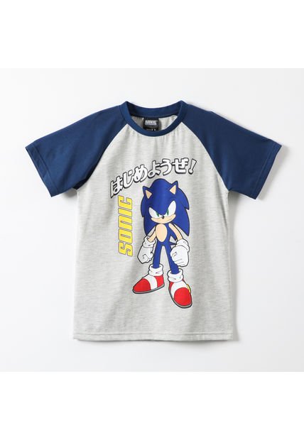 Polera Manga Corta Niño Raglan Gris Sonic