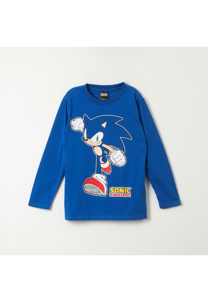 Polera Manga Larga Niño Running Azul Sonic