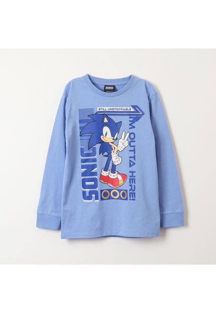 Polera Manga Larga Niño Outta Here! Azul Sonic