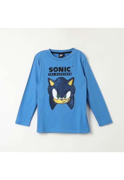 Polera Manga Larga Niño Reversible Azul Sonic