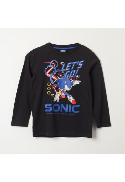 Polera Manga Larga Niño Lets Go! Negro Sonic