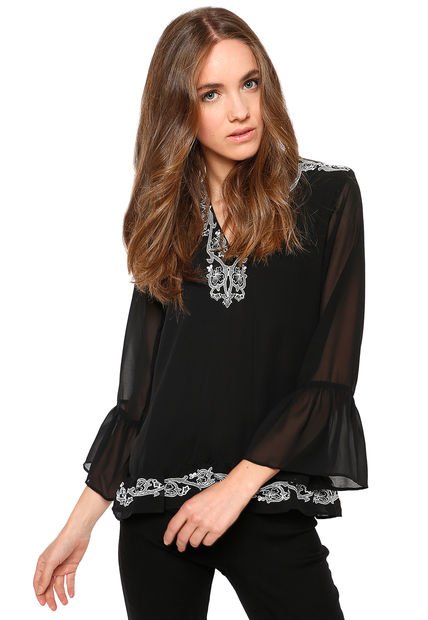 Blusa Bordada Negro Tentation - Calce Holgado